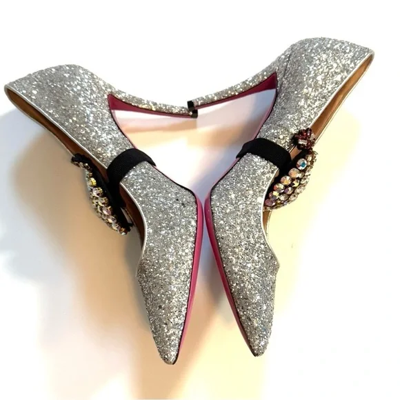 Gucci Argento silver glitter pumps with removable heart crystal detail - Picture 9 of 12